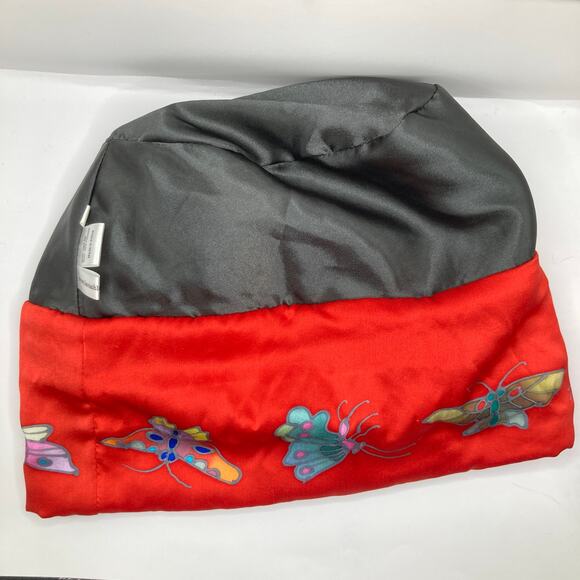 Invisible World Silk Lined Butterfly Black/Red Fleece Hat Womens M Natural Hair - Picture 3 of 7